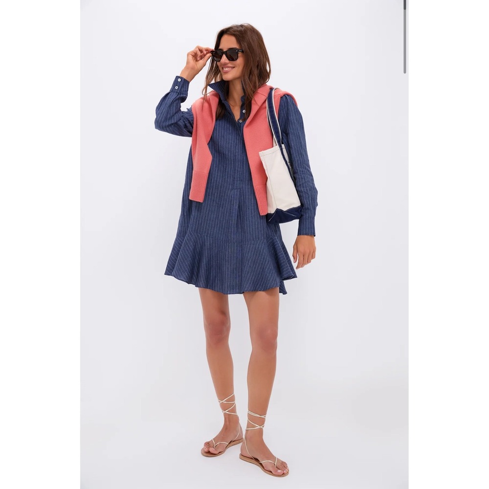 Tuckernuck Dark Navy Stripe Linen Callahan Shirt dress size Medium